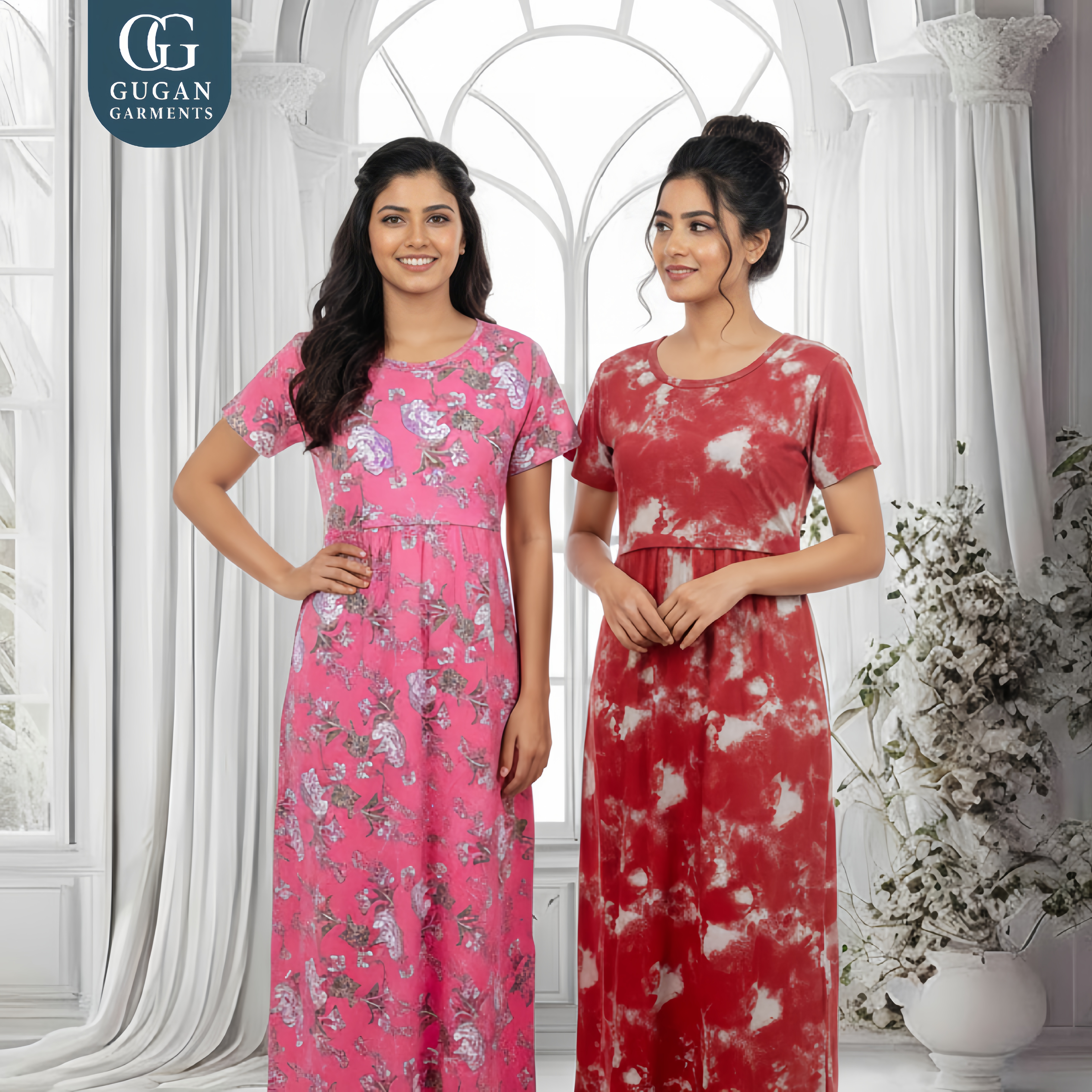 Maternity Leaf Print Tunic Top in White & Chic Basic Pyjama in Navy - Cotton